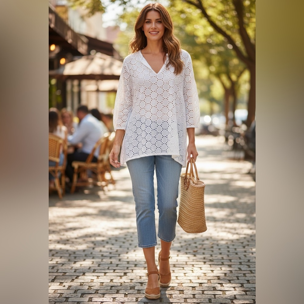 WHITE EYELET SHIRT